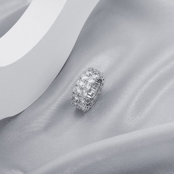 14K Silver / Gold Plated Iced Out Lab Diamond 9mm 2Rows Round Cut  Band … - Picture 13 of 14